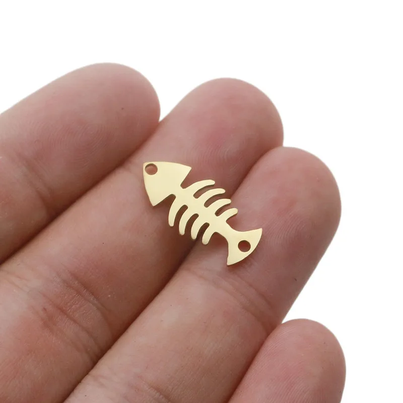 Aivlo 5pcs/lot Stainless Steel  Fishbone Pendants Charm for Jewelry Making Gold Color Fish Bone Pendants Charm Fish Bone