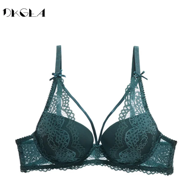 Fashion New Green Underwear Women Bra Push Up Brassiere A B C Cup Cotton Thick Black Gather Sexy Bra Embroidery Lace Lingerie