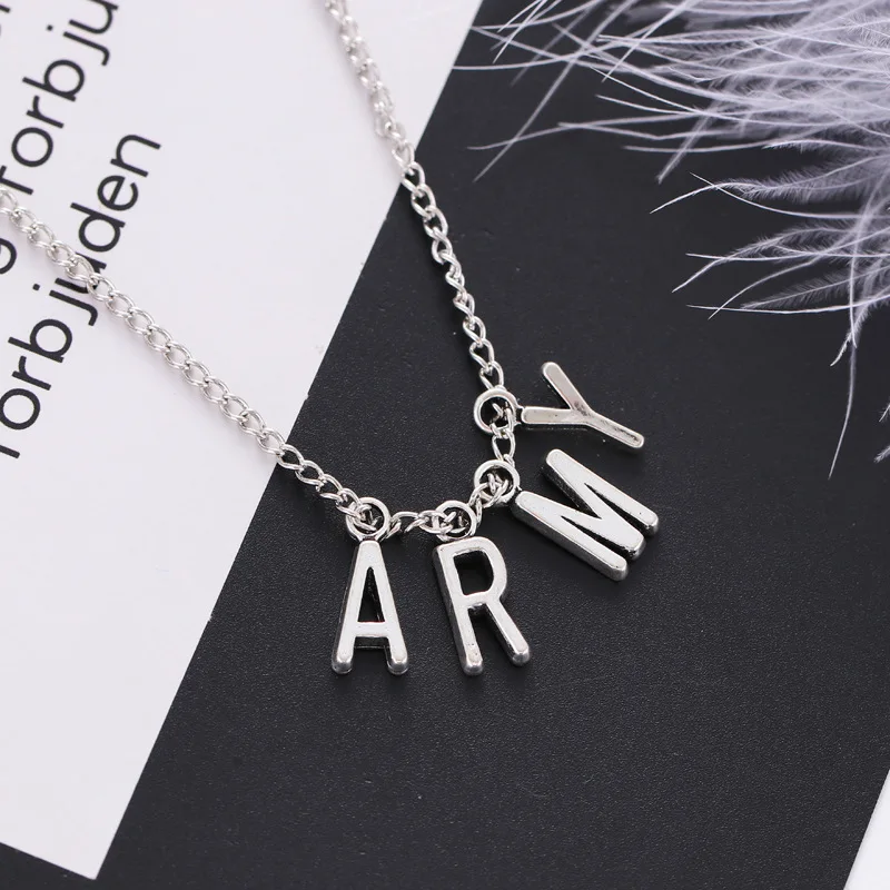 Kpop Jewelry ARMY Letter Necklace for Woman Alloy Letter Necklace Fashion Party Accessories Gift Girl