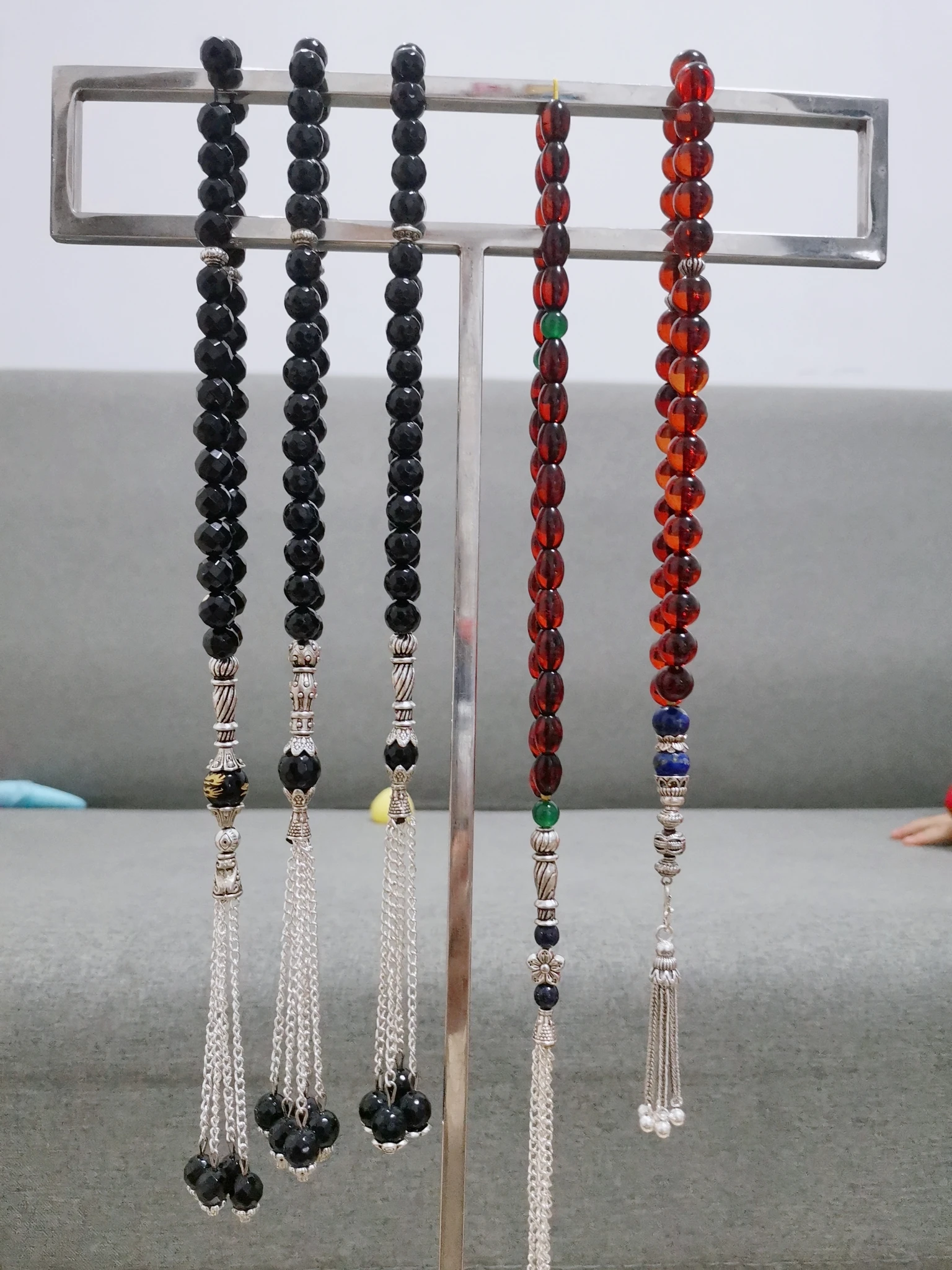 1pcs/lot Natural Agate Alloy Red blood Amber S925 Silver Muslim Rosary 33Beads rare precious accessories jewelry folk-custom