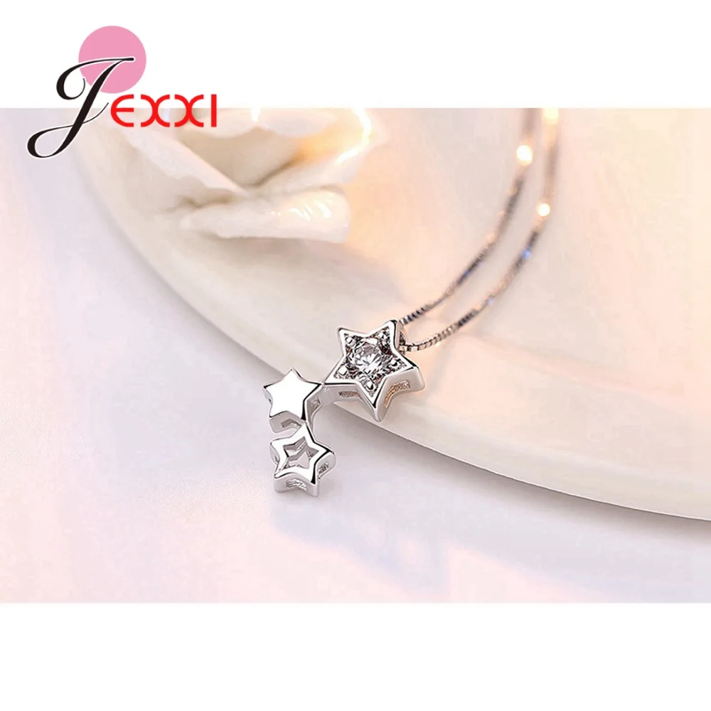 Pretty Twinkling Stars Women Choker Collar Necklaces Luxury 925 Sterling Silver Transparant Cubic Zircon Neck Jewellery