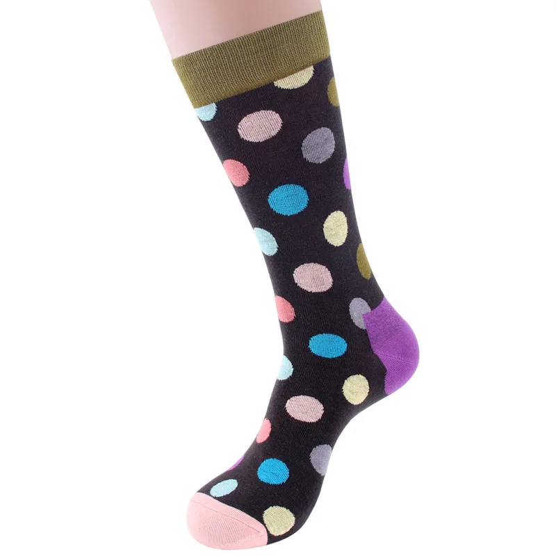 PEONFLY Classic Colorful Dot Printed Happy Socks Men Casual Combed Cotton Harajuku Socks Funny Crew Socks For Business