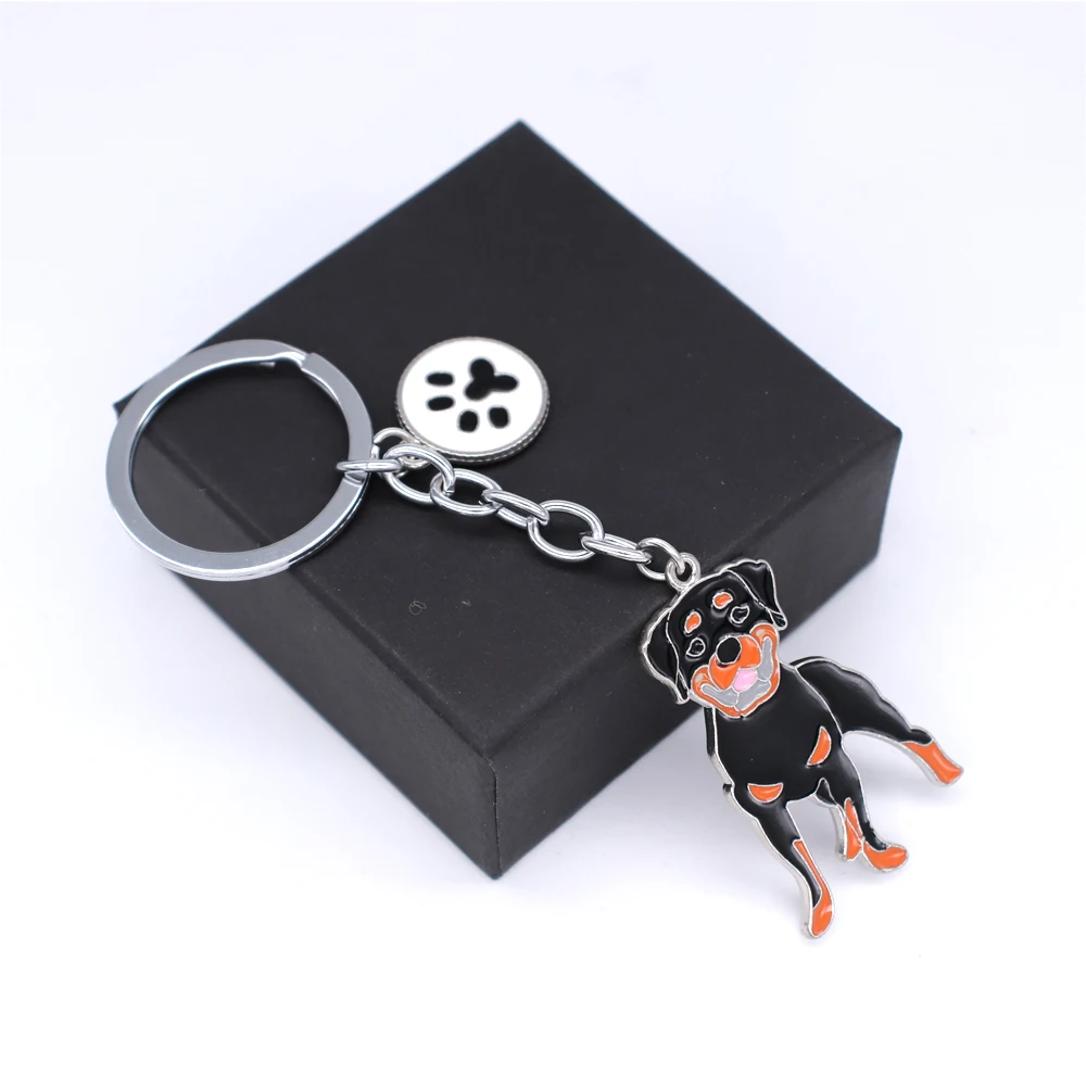 Novelty Design Zinc Alloy Metal Fashion Enamel Dog Paw Print Rottweiler Pet Keychain Keyring Women Bar Car Decor Animal Jewelry