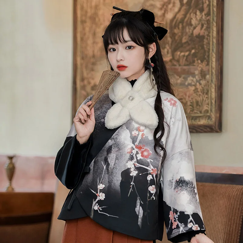 

2023 New Winter Chinese Style Cloak For Women Adult Han Tang Song Dynasty Ancient Warm Hanfu Coat Oriental Dance Jacket DQL6205