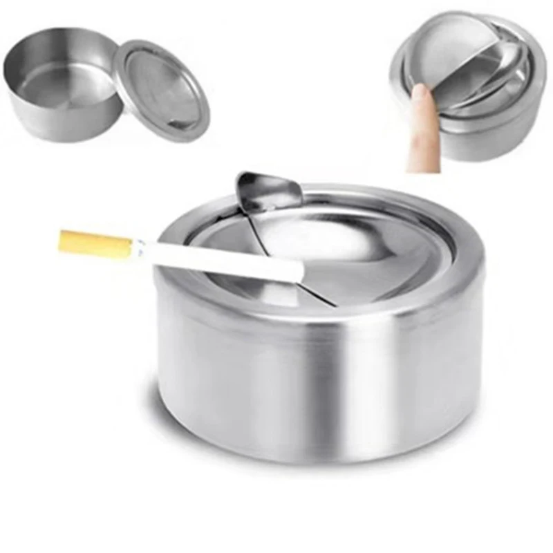 Stainless Steel Table Trash Can Car Ashtray Mini Tools Ashtray Case With Windproof Lid  For Smoking Cigarette Cigar Table Tools