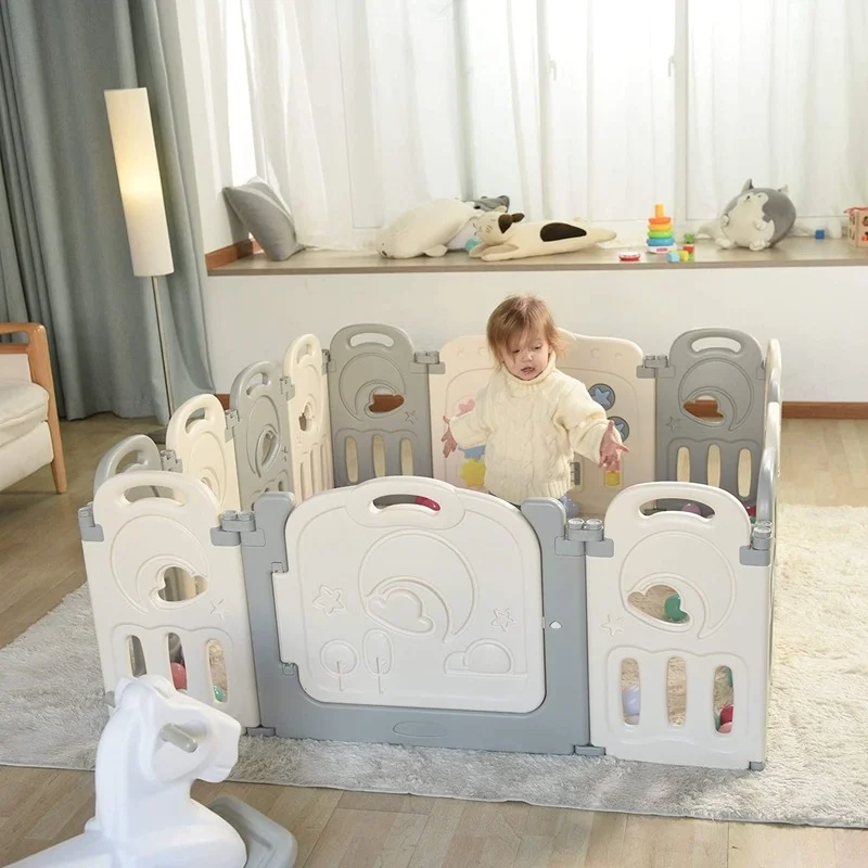 14 Panel Foldable Playpens with Whiteboards and Movable Walls To Protect The Baby Safe Playground for Indoor or Outdoor Use