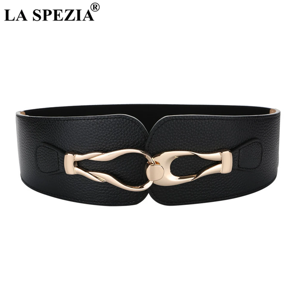 LA SPEZIA Wide Women Belt Elastic Corset Ladies Belts for Dresses Genuine Leather Waist Belt Stretch Belts for Women Accessories