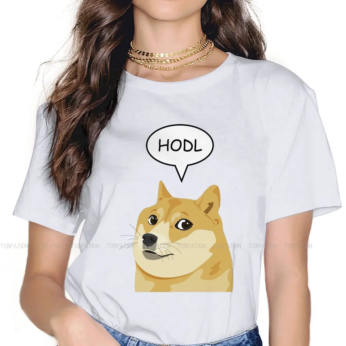 HODL Doge Women Clothing Crypto Miner Graphic Print Female Tshirts Vintage Grunge Loose Tops Tee Kawaii Girls Streetwear