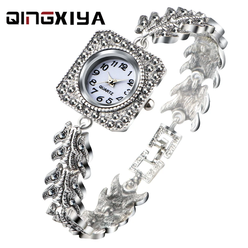 QINGXIYA Women\'s Watches Fashion Rhinestone Ladies Watch Top Brand Luxury Gray Crystal Bracelet Women Quartz Watches Clock