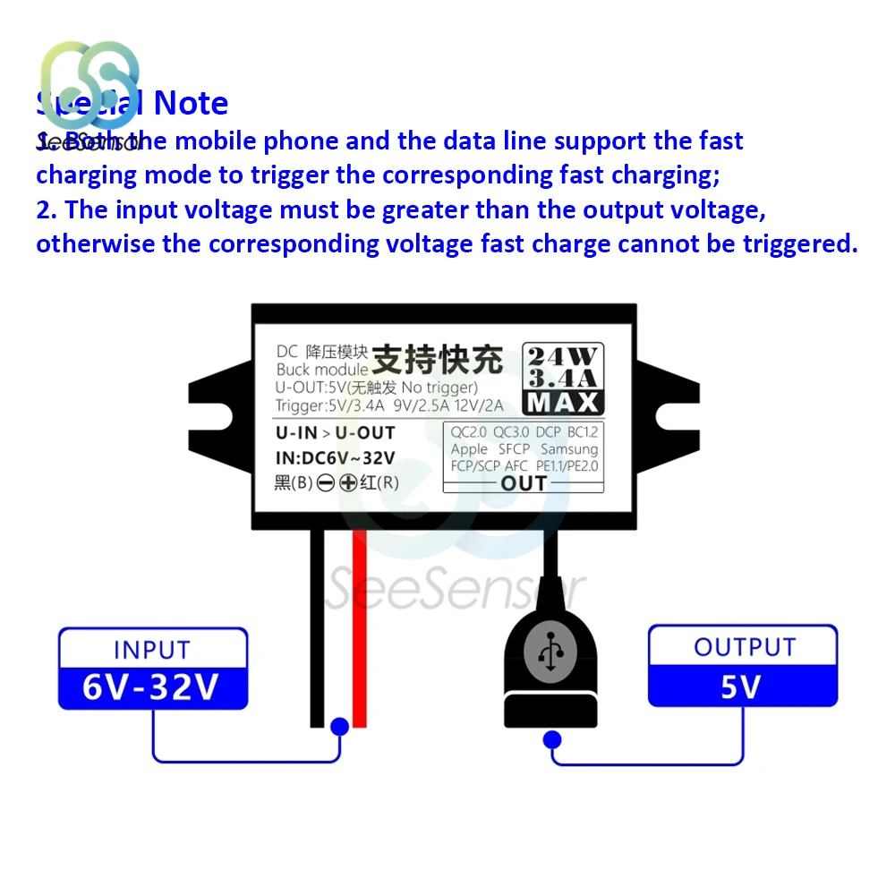DC-DC 12V 24V To 5V 3.4A 24W Car Power Converter Adapter อะแดปเตอร์ Mini USB QC2.0 3.0 Fast ชาร์จรถกันน้ำ Buck Power Supply Module