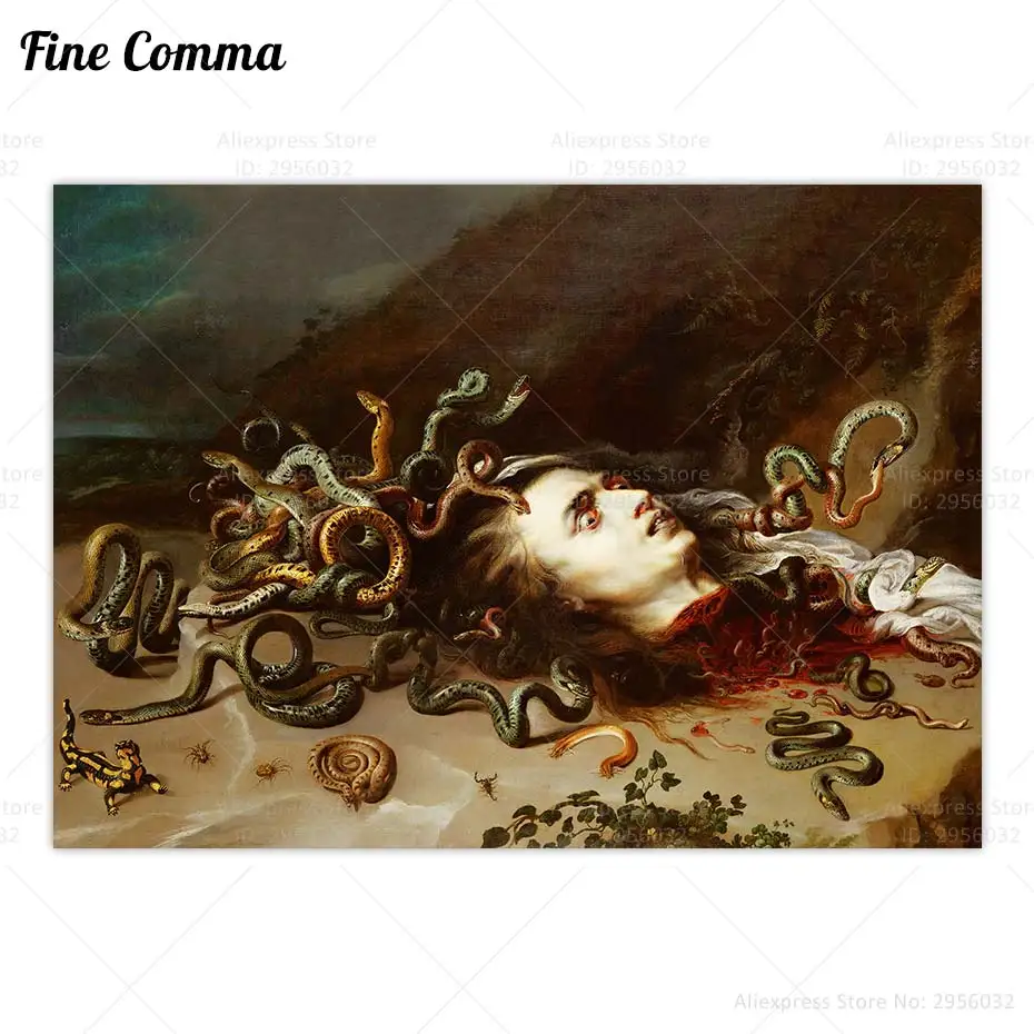 Head Of Medusa Peter Paul Rubens Vintage Poster Canvas Print Creepy Wall Art Mmento Mori Occult Mythological Snake Home Decor