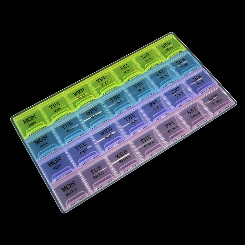 1 PC 4 Row 28 Squares Weekly 7 Days Tablet Pill Box Holder Medicine Storage Container Case Pill Case Organizer Storage Box