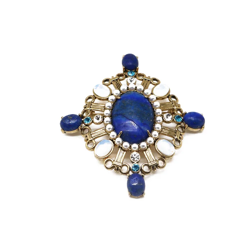 Copper Material Brooches Natural-Stones Blue Marble Lapis Lazuli Delicate Vintage Designs Jewelry