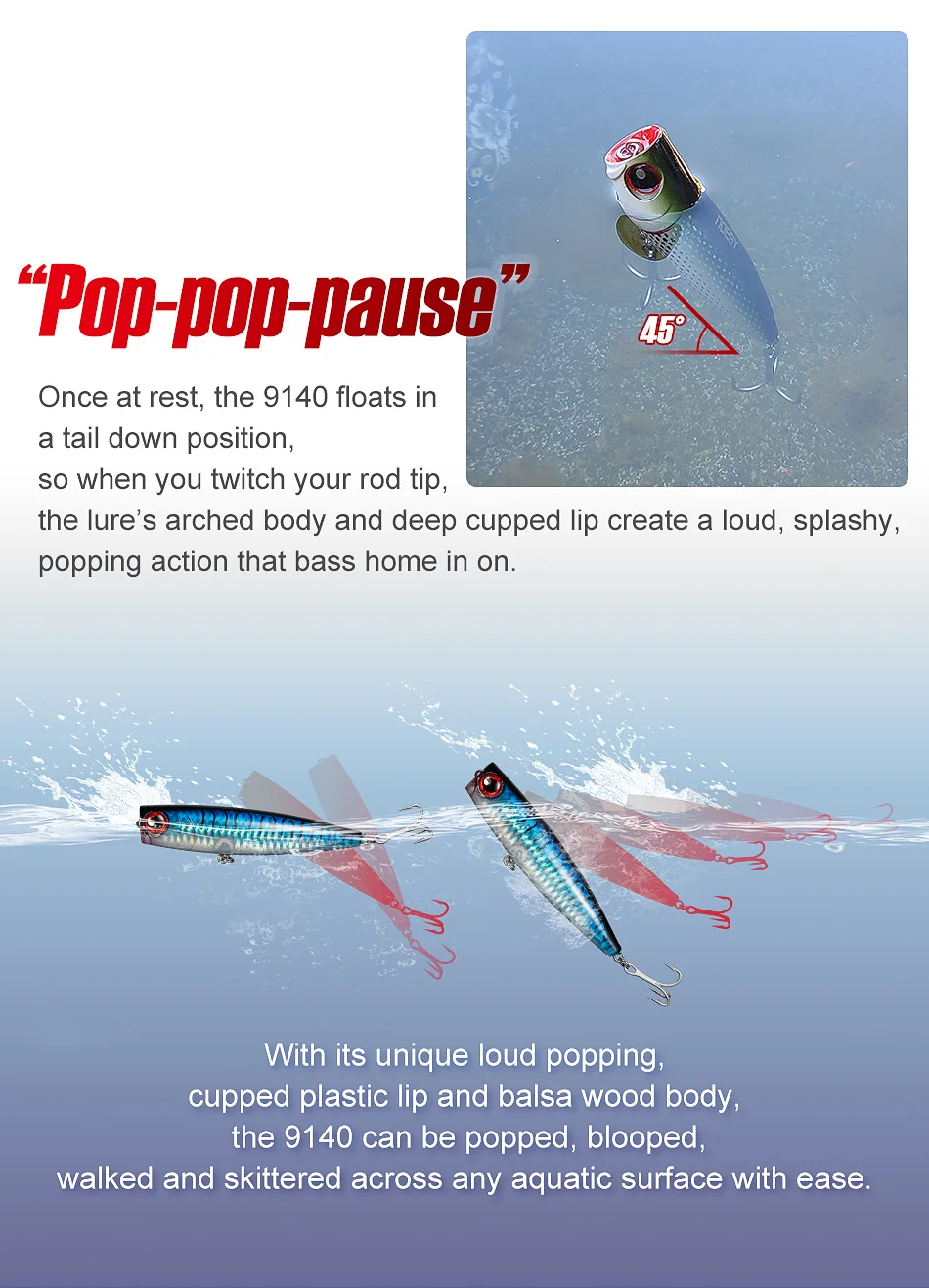 Noeby Topwater Popper Angelköder 105mm 24g Wobbler Weitwurf-Kunstköder für Salz- und Süßwasser-Angeln – Detail 9