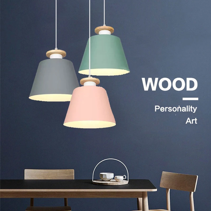 LED Pendant Lamp Modern Living Room Bedroom Restaurant Wooden Pendant Lights E27 90v-220v Indoor Art Hanging Lighting Fixtures