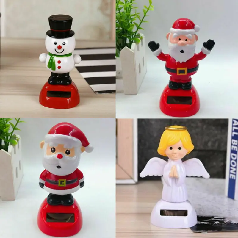 Newest Xmas Fun Solar Powered Flip Flap Car Home Desk Dancer Swing Toy Gifts Angel Car Cartoon Shaking His Head Dolls