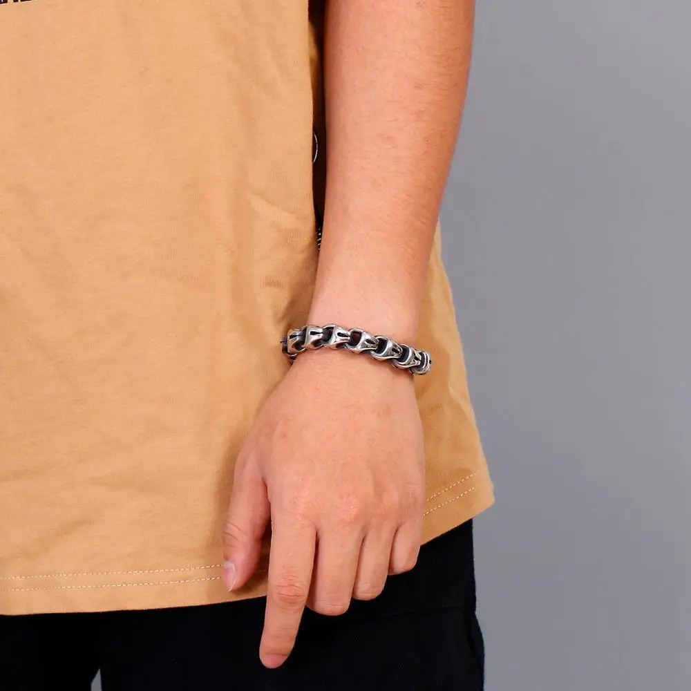 Fongten Smooth Cross Bracelet For Men Silver Color Stainless Steel Charm Bangle Chain Bracelet Hip Hop Male Jewelry Wholesale