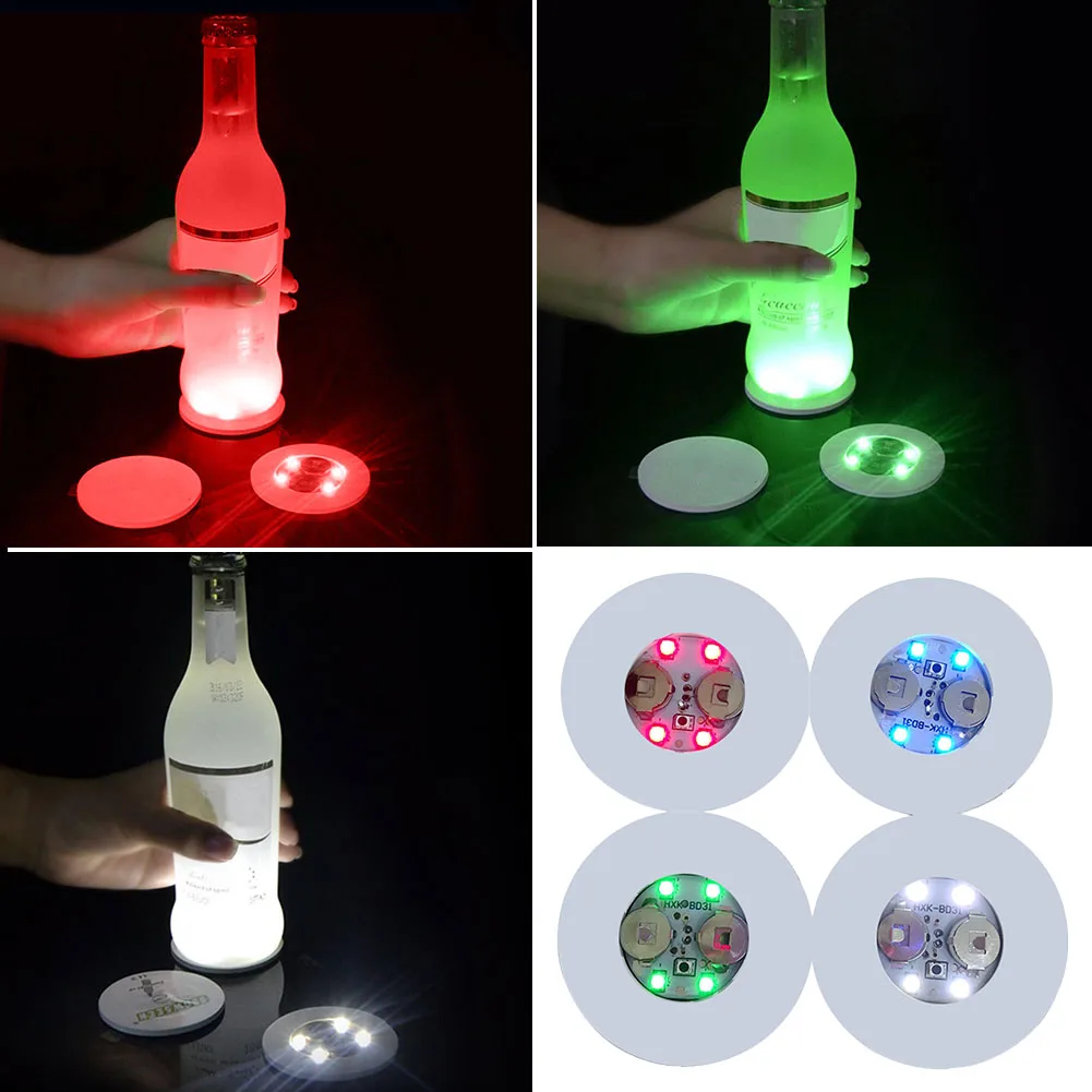 

10pc Bottle Stickers Coasters Lights Battery Powered LED Party Drink Cup Mat Christmas Vase New Year Halloween Decoration Lights