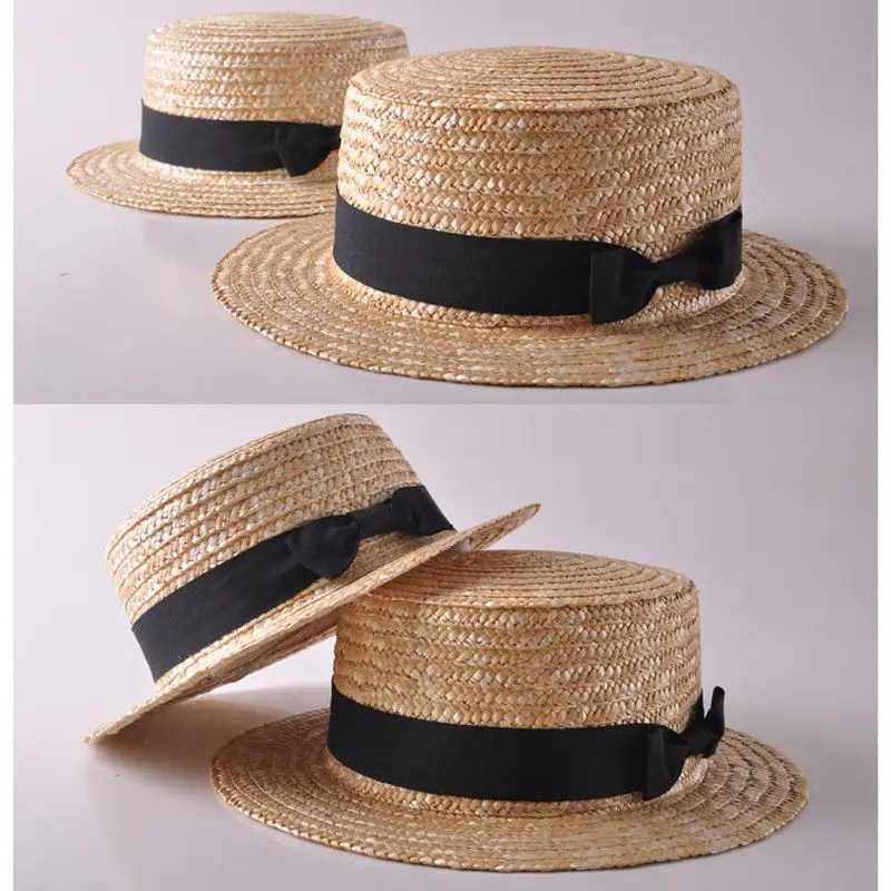 Boho Style Women Girl Sun Hats Summer Beach Outdoor Hat Family Matching Straw Sunhats  Bowknot Flat Wide Brim Beach Caps