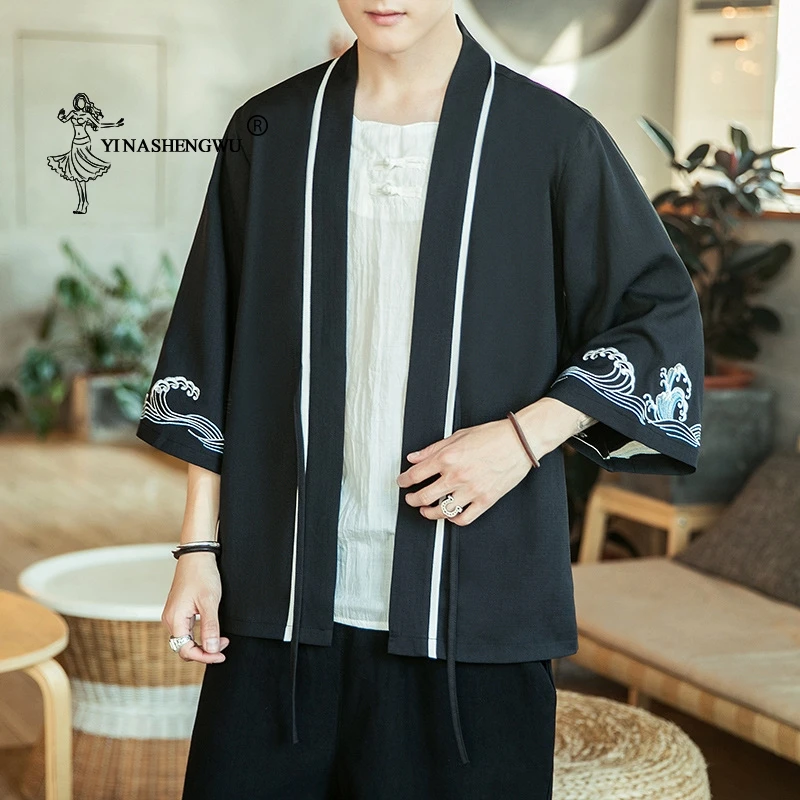 Japanese Kimono Traditional Yukata Kimono Cardigan Men Beach Thin Asian Clothes Japan Kimonos Male Fashion Casual Cardigan Shirt