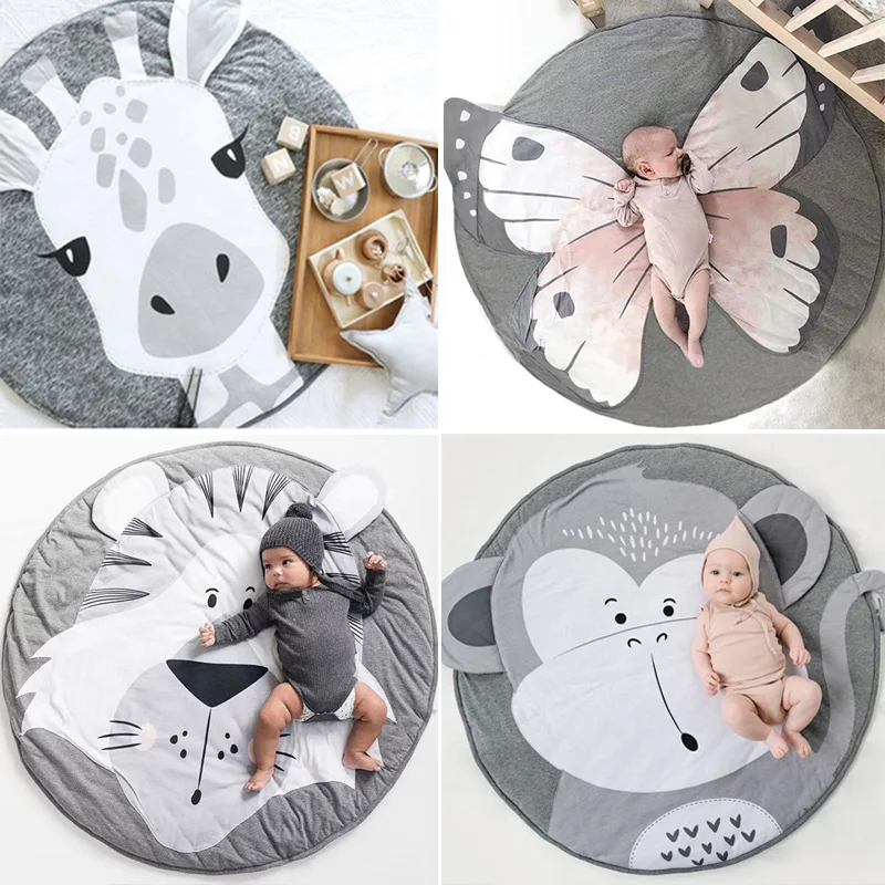 Baby Play Mat Cartoon Elephant Design Round Carpet Cotton Animal Playmat Newborn Infant Crawling Blanket Pads Kids Room Decor