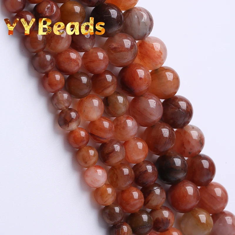 6 8 10 12mm Natural Red Rutilated Quartz Grass Jades Beads Round Spacer Beads For Jewelry Making DIY Charms Bracelets 15