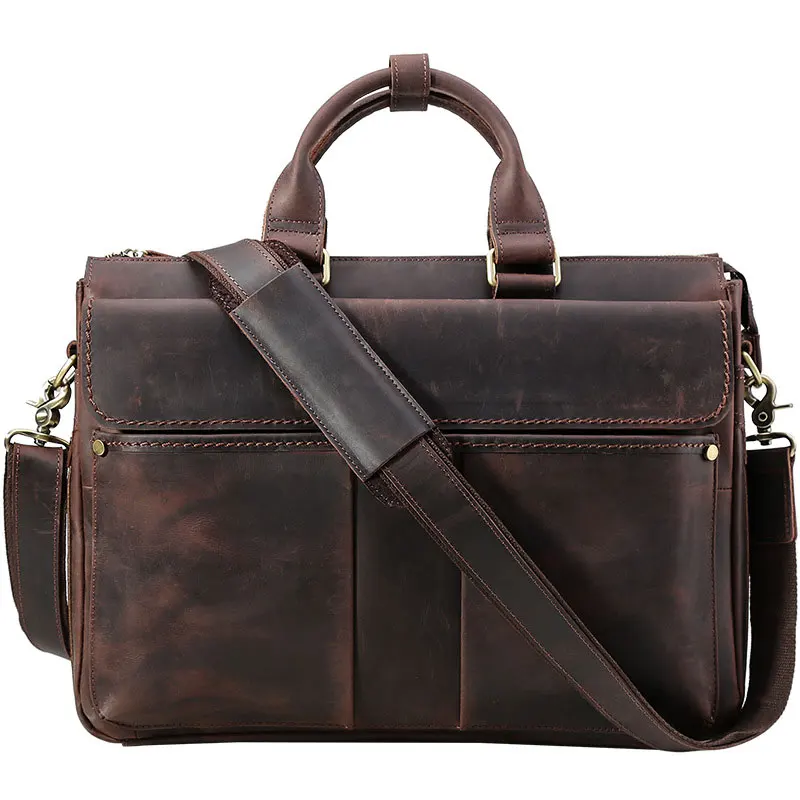 MAHEU Leather Retro Fashion Handbags Of Men Male Cowskin Working Totes 15.6 Inch Laptop Bag Business Men Handbag Briefcase