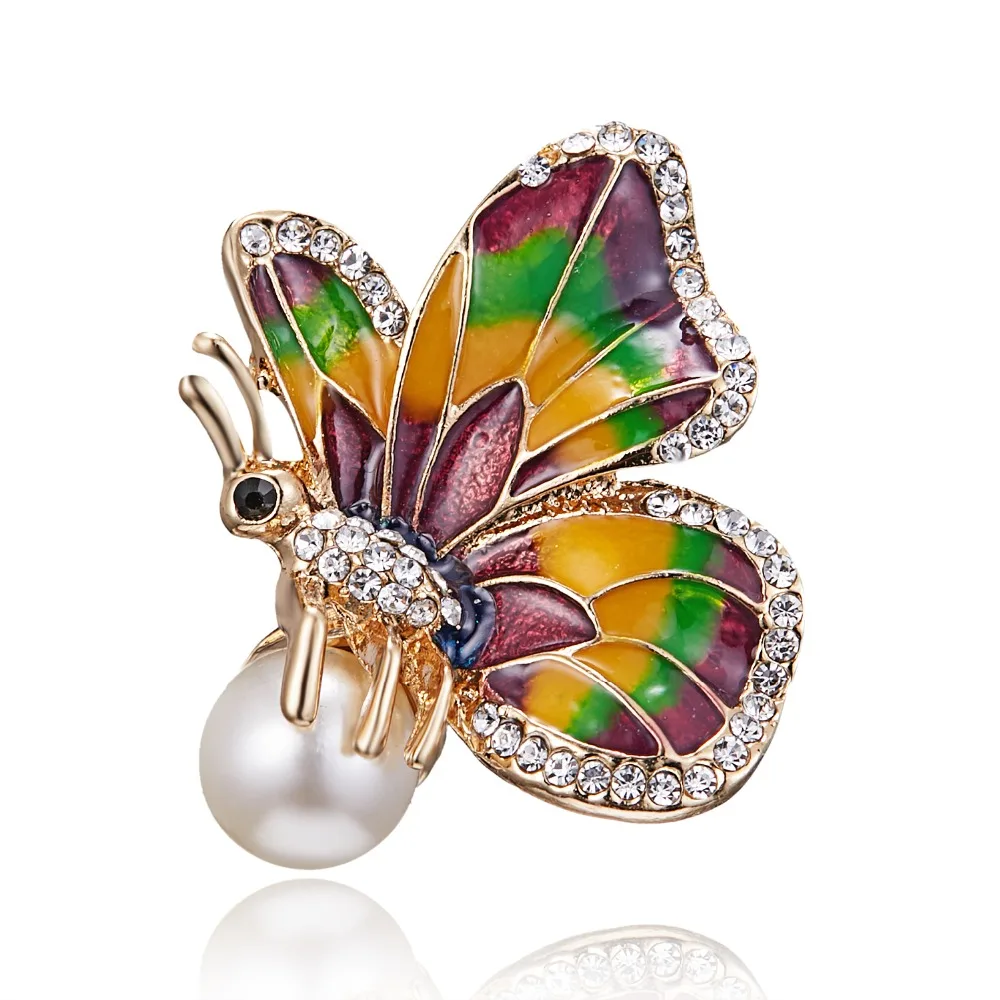 Vintage Bunte Schmetterling Broschen Kristall Strass Metall Emaille Pins Fliegen Insekt Tier Brosche Kleidung Schmuck Geschenke – Detail 15