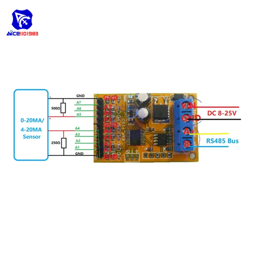 Diymore 0-5 فولت/0-10 فولت 7 CH الجهد التناظرية اكتساب RS485 Modbus RTU R4AVA07 وحدة
