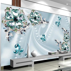 Papel de parede com mural personalizado em qualquer tamanho, papel de parede 3d estéreo com flores de cristal verde de luxo, sala de estar, tv, sofá, quarto