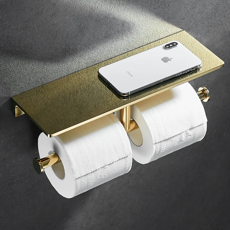 

Brass Bathroom Tissue Holder,Bathroom Shelf for Mobile Phone Product Use, Toilet Paper Rack,Wall Mount Bath Hardwar,Brushed Gold