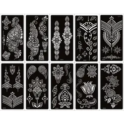 10 Sheet Indina Arabian Mandala Henna Tattoo Stencil for Body Paint, Mehndi Self-Adhesive Tattoo Templates for Hand 9.5 x 18.5cm