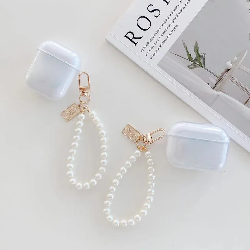 INS Cute Pearl Bracelet keychain Headphones Case For Apple AirPods1 2 3 Pro Bluetooth Earphone Case Clear TPU Soft Headset Cover