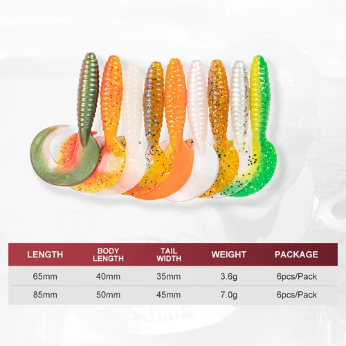 Imagen 2 del producto Noeby-señuelo blando larva, gusano, 6 uds., 60mm, 85mm, cola larga, Jigging Wobblers, Swimbait Artificial, carpa, lubina, trucha, Leurre, aparejos de pesca