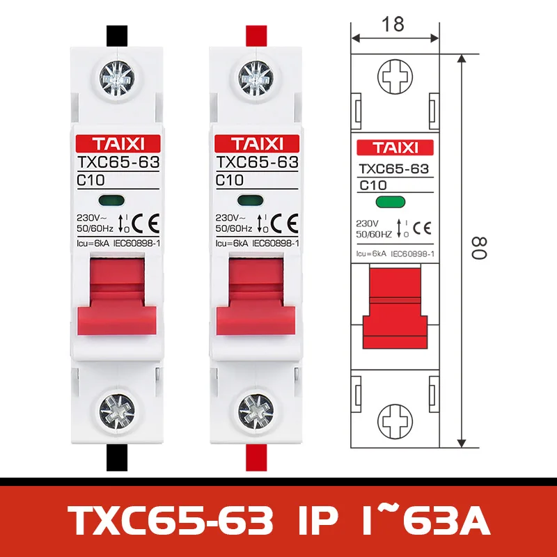 6KA MCB C65N-63 Miniature Circuit Breakers with Indication AC 400V 1P 2Pole 3P 4P 6000A Breaking 30A 60A