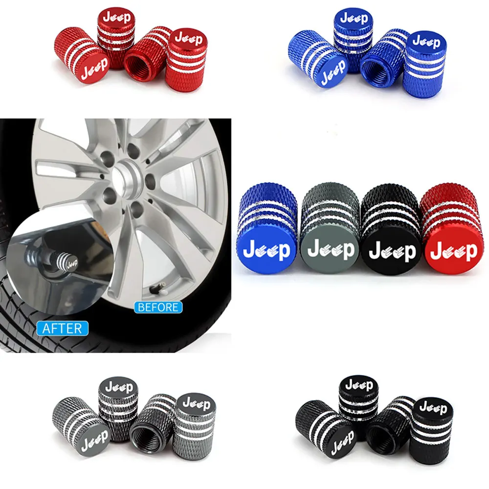 AUTCOAT 4Pcs/Set Jeep Logo Tire Stem Valve Caps Aluminum Car Dustproof Caps Tire Wheel Stem Air Valve Caps