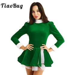 TiaoBug Velvet Long Sleeves High Neck Women Figure Skating Dress Adults Ballet Gymnastics Leotard Dance Costume Christmas Outfit