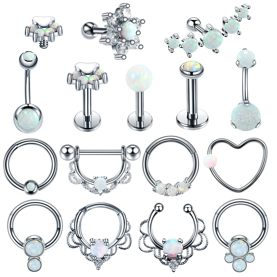 

1PC Steel Opal Ear Cartilage Tragus Daith Helix Clicker Nose Septum Rings Lip Eyebrow Belly CBR Piercings Earrings Body Jewelry