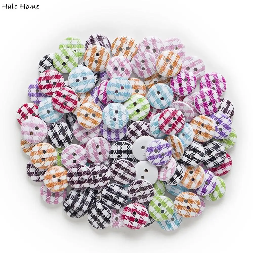 50pcs Mixed Color Grid Optional Round Wooden Buttons Sewing Scrapbook Clothing Gifts Crafts Handwork Accessories 15mm