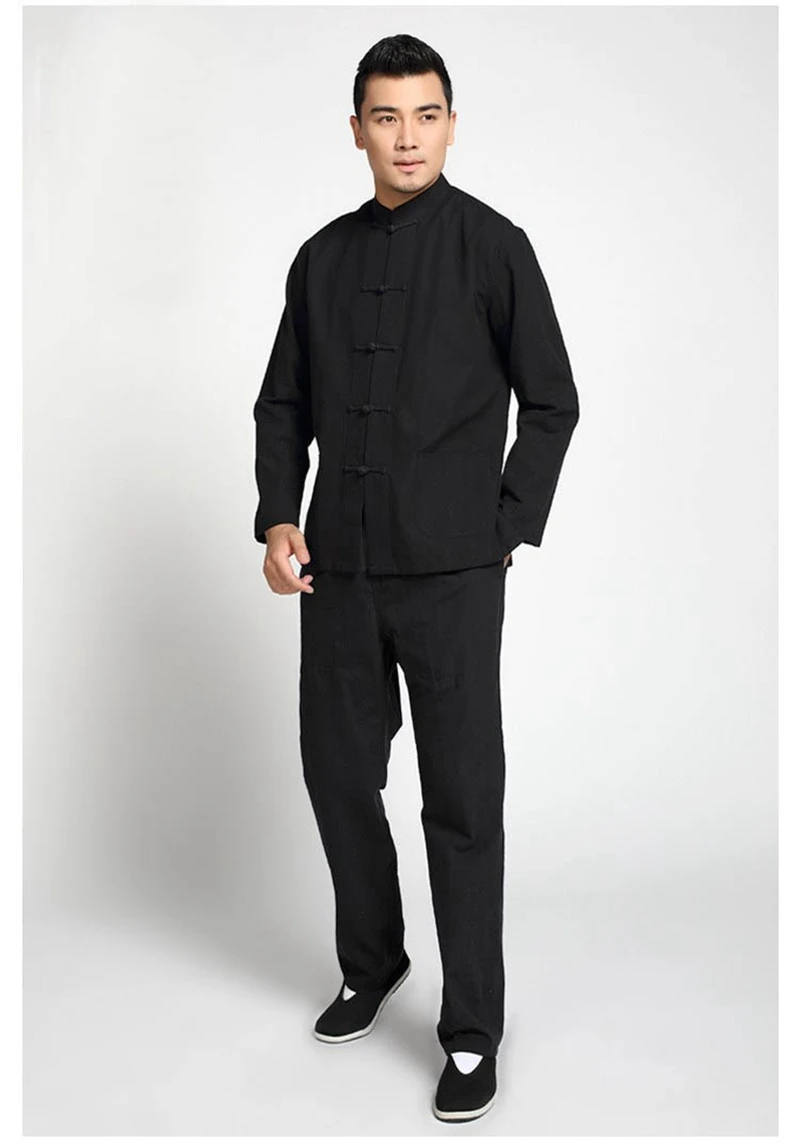 Fashion Men Suit Pure Color Kung Fu Suit Cotton Flax Loose Wu Shu Tai Chi Sets Chinese Traditional Jacket Trousers New Arrival