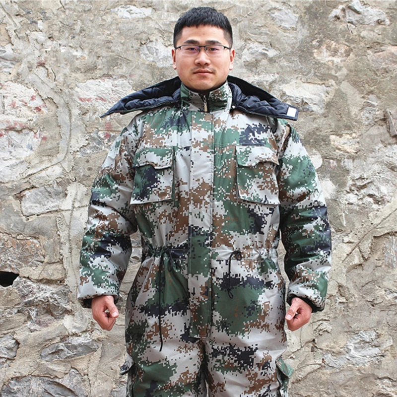 Winter Camouflage Warm Coveralls Men Cotton Padded Hooded Overalls For Cold Weather Thicken Work Protective Jumpsuits