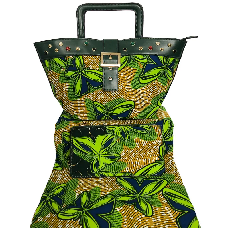 Italian Design Fashion Clothes material And Handbag Set African Print Wax Fabric And Bags Matching Set For Evening Party