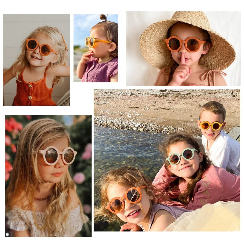 Free shipping children\'s color round frame light PC cute small face sunglasses