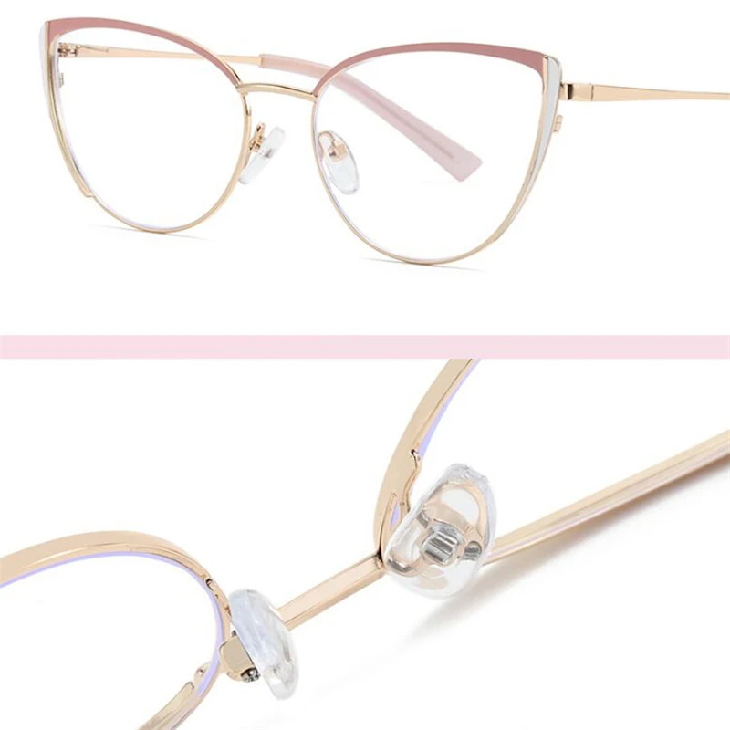 Anti Blue Light Women Metal Cat Eye Prescription Glasses For The Nearsighted Spring Leg Myopes Lunettes 0 -0.5 -0.75 To -6.0