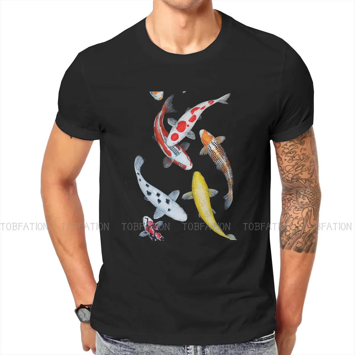 Koi Fish Culture Art Original TShirts Lucky Personalize Men's T Shirt New Trend Clothing 6XL