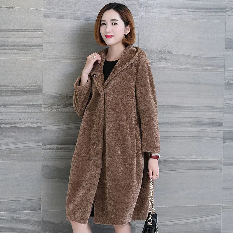 

high quality Women Wool coat Autumn Hooded warm thick Wool Trench Coat Female long Parkas manteau femme LX1946