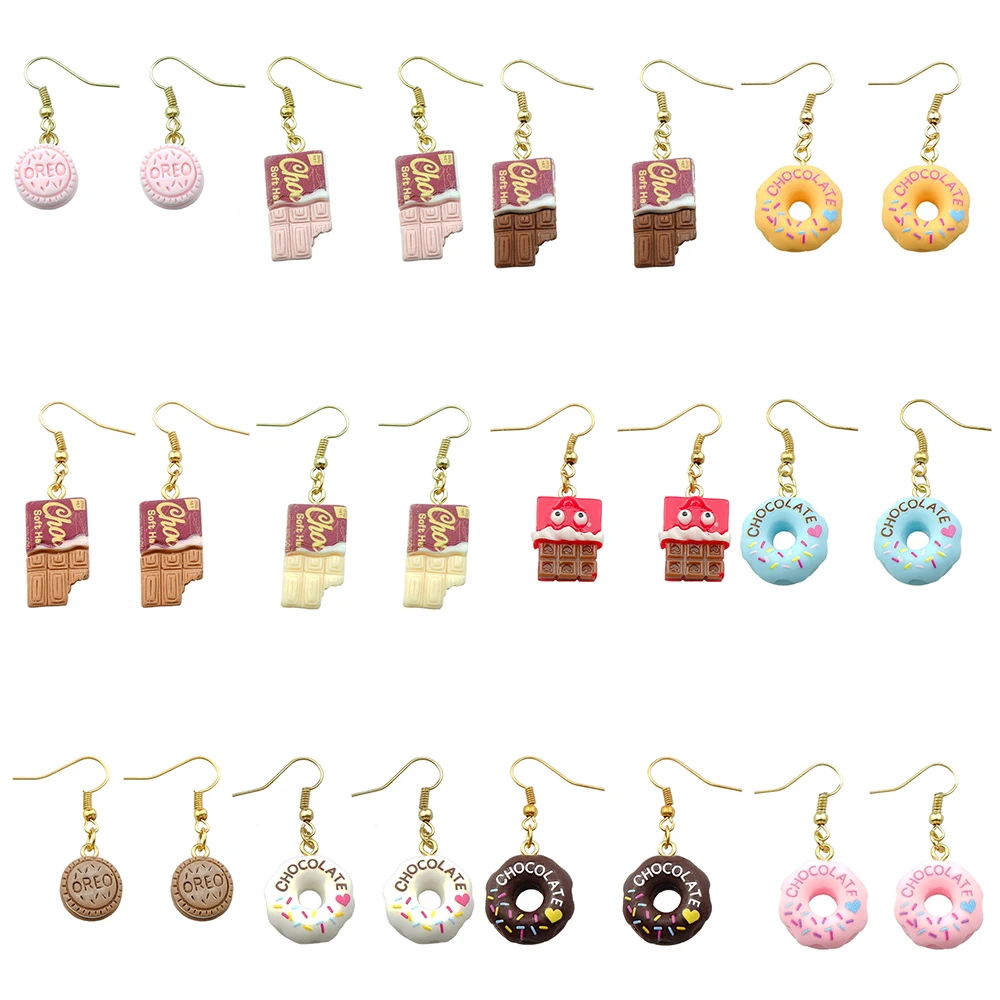 Cute Donuts Chocolate Earring For Women Resin  Biscuits Drop Earrings Children Handmade Jewelry DIY Gifts