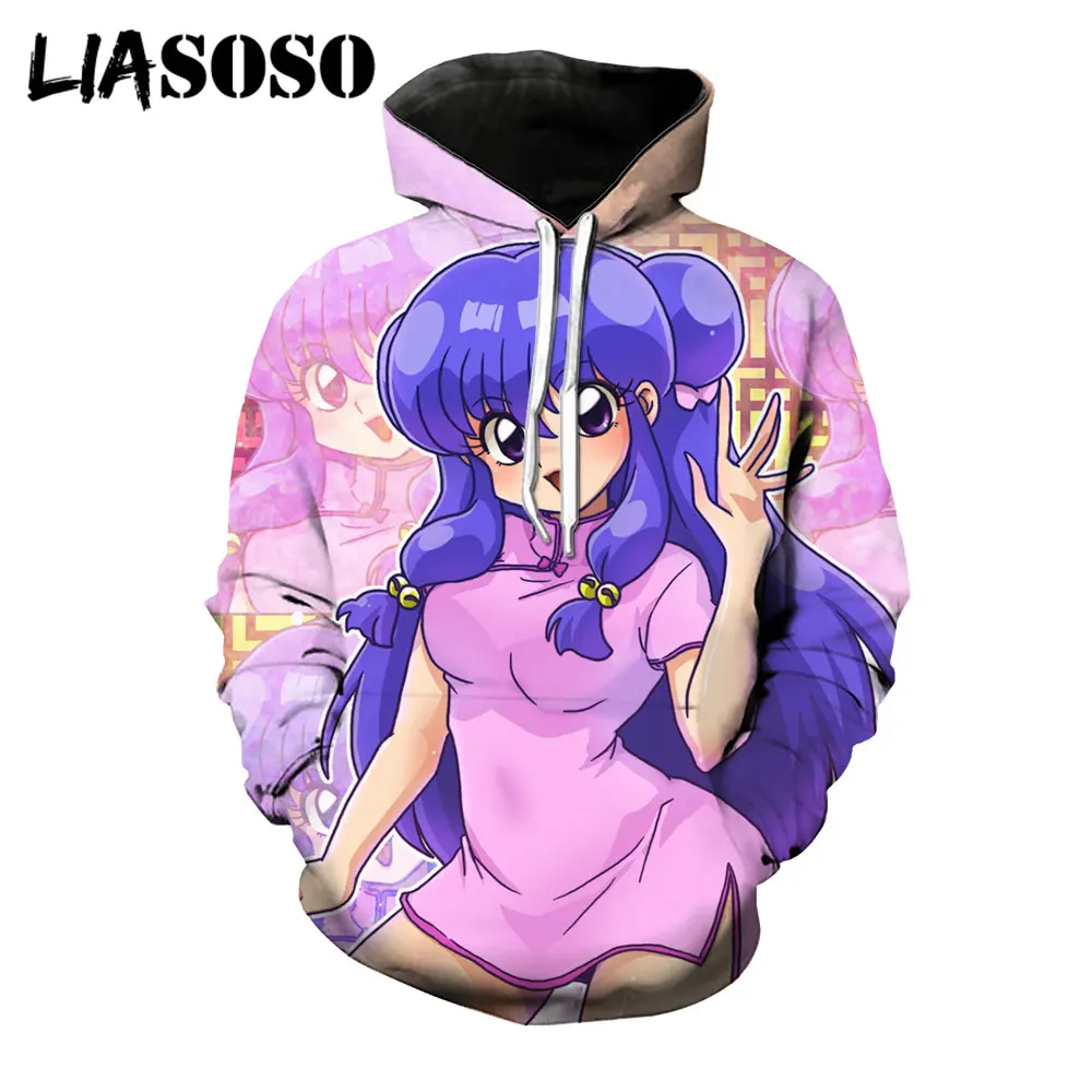 LIASOSO 3D Print Anime Ranma 1/2 Kawaii Tendou Akane Hoodies Women Men\'s Pullover Streetwear Harajuku Fitness Casual Top Clothes