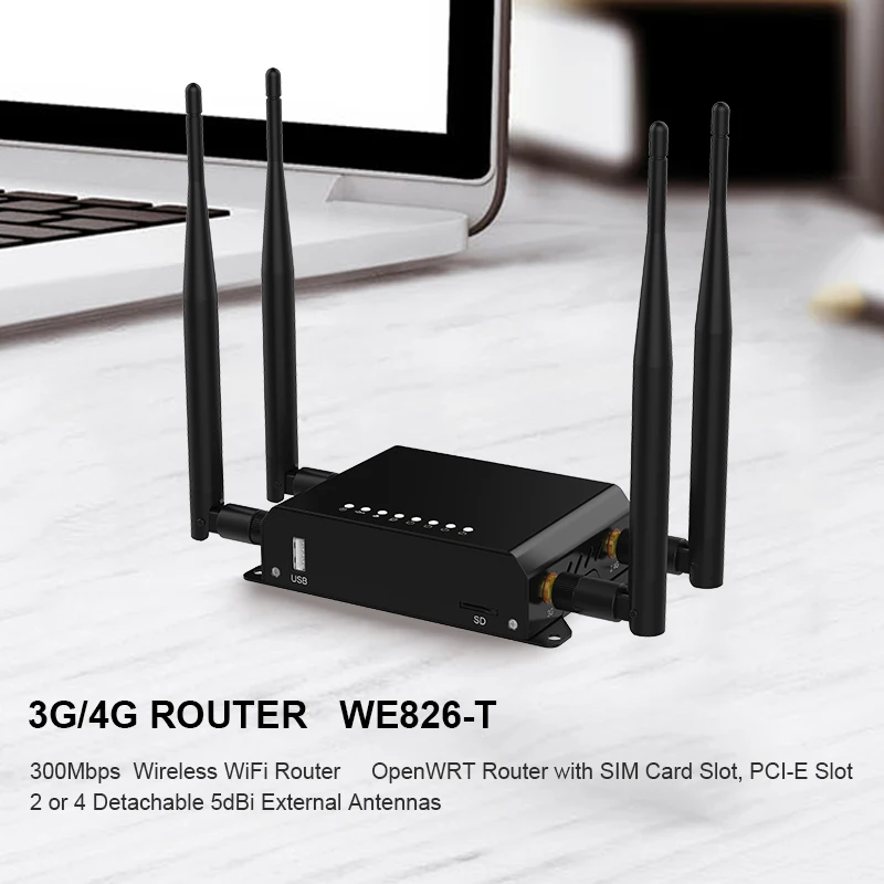 WE826-T2 3G4G router VPN GSM Openwrt LTE wireless WiFi 3G 4G router with SIM card slot 300Mbps router detachable antenna