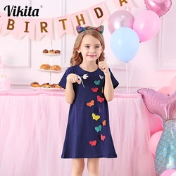 VIKITA Cotton Dress for Girls Children Short Sleeve Dresses Toddlers Casual Vestidos Kids Girls Summer Clothes